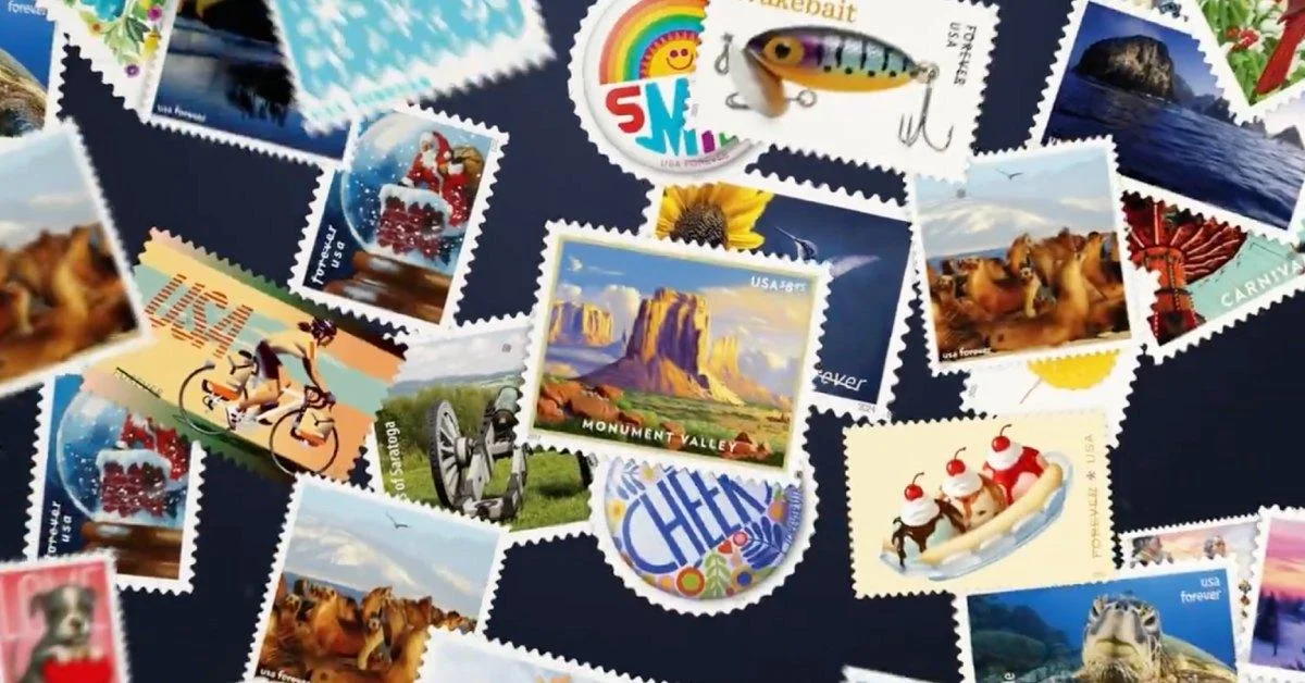 Several different USPS Forever stamps.